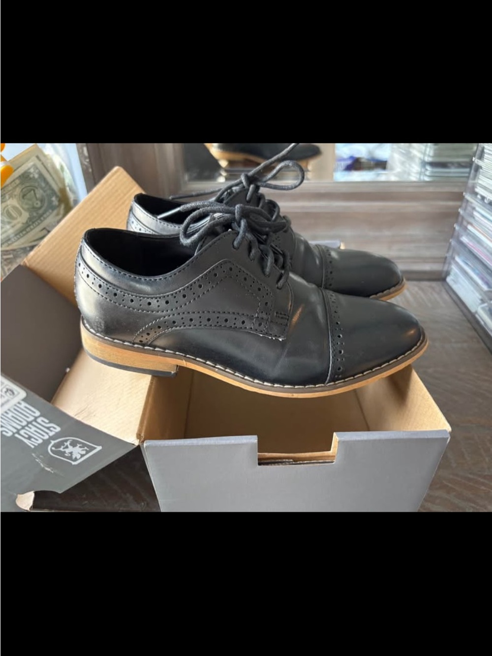 Stacy Adams Black Wingtip Derby with Tan welt